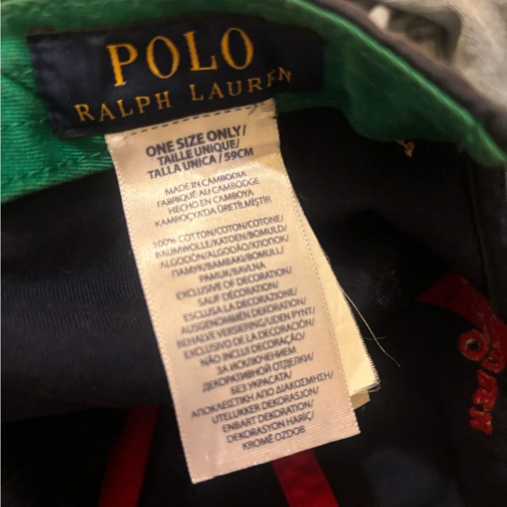 Polo Ralph Lauren Navy Crest Baseball Cap with Green & White Stripe